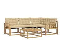 vidaXL Ensemble de canapés d'extérieur 5 pcs Blanc et Beige, Canapé d'extérieur Moderne, mobilier de Jardin résistant, sièges en Acacia stylés, Collection de détente Confortable