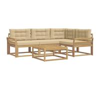 vidaXL Ensemble de canapés d'extérieur 5 pcs Blanc et Beige, Canapé en Bois d'acacia, mobilier extérieur Moderne, Ensemble sectionnel stylé, Lounge résistant aux intempéries