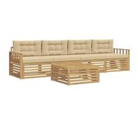vidaXL Ensemble de canapés d'extérieur 5 pcs Blanc et Beige, Mobilier de Jardin, canapés Modernes, Coin détente pour terrasse, Confort et Style au Patio