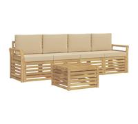 vidaXL Ensemble de canapés d'extérieur 5 pcs Blanc et Beige Polyester, Canapé de Jardin, mobilier sectionnel Robuste, Ensemble Moderne pour terrasse, détente au Grand air