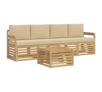 vidaXL Ensemble de canapés d'extérieur 5 pcs Blanc et Beige Polyester, Canapé de Jardin, mobilier sectionnel Robuste, Ensemble Moderne pour terrasse, détente au Grand air