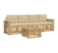 vidaXL Ensemble de canapés d'extérieur 5 pcs Blanc et Beige Polyester, Canapé de Jardin, mobilier sectionnel Robuste, Ensemble Moderne pour terrasse, détente au Grand air