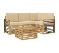 vidaXL Ensemble de canapés d'extérieur 5 pcs Blanc et Beige, Salon de Jardin Moderne, Ensemble Style, sièges extérieurs, Meubles contemporains, Lounge Acacia