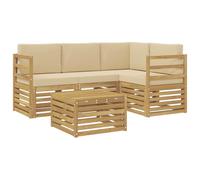 vidaXL Ensemble de canapés d'extérieur 5 pcs Blanc et Beige, Salon de Jardin Moderne, Ensemble Style, sièges extérieurs, Meubles contemporains, Lounge Acacia