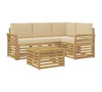 vidaXL Ensemble de canapés d'extérieur 5 pcs Blanc et Beige, Salon de Jardin Moderne, Ensemble Style, sièges extérieurs, Meubles contemporains, Lounge Acacia