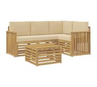 vidaXL Ensemble de canapés d'extérieur 5 pcs Blanc et Beige, Salon de Jardin Moderne, Ensemble Style, sièges extérieurs, Meubles contemporains, Lounge Acacia