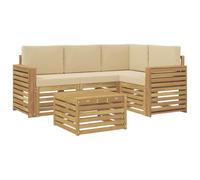 vidaXL Ensemble de canapés d'extérieur 5 pcs Blanc et Beige, Salon de Jardin Moderne, Ensemble Style, sièges extérieurs, Meubles contemporains, Lounge Acacia