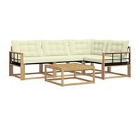 vidaXL Ensemble de canapés d'extérieur 5 pcs Blanc et crème, Canapé d'extérieur Moderne, mobilier de Jardin résistant, sièges en Acacia stylés, Collection de détente Confortable