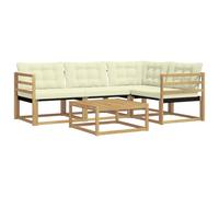 vidaXL Ensemble de canapés d'extérieur 5 pcs Blanc et crème, Canapé d'extérieur Moderne, mobilier de Jardin résistant, sièges en Acacia stylés, Collection de détente Confortable