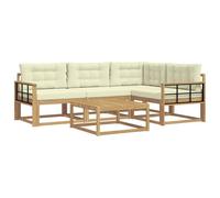 vidaXL Ensemble de canapés d'extérieur 5 pcs Blanc et crème, Canapé en Bois d'acacia, mobilier extérieur Moderne, Ensemble sectionnel stylé, Lounge résistant aux intempéries