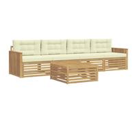 vidaXL Ensemble de canapés d'extérieur 5 pcs Blanc et crème, Mobilier de Jardin, canapés Modernes, Coin détente pour terrasse, Confort et Style au Patio