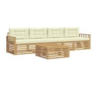 vidaXL Ensemble de canapés d'extérieur 5 pcs Blanc et crème, Mobilier de Jardin, canapés Modernes, Coin détente pour terrasse, Confort et Style au Patio
