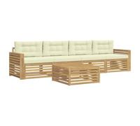 vidaXL Ensemble de canapés d'extérieur 5 pcs Blanc et crème, Mobilier de Jardin, canapés Modernes, Coin détente pour terrasse, Confort et Style au Patio