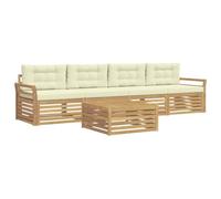 vidaXL Ensemble de canapés d'extérieur 5 pcs Blanc et crème, Mobilier de Jardin, canapés Modernes, Coin détente pour terrasse, Confort et Style au Patio