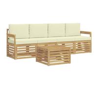 vidaXL Ensemble de canapés d'extérieur 5 pcs Blanc et crème Polyester, Canapé de Jardin, mobilier sectionnel Robuste, Ensemble Moderne pour terrasse, détente au Grand air