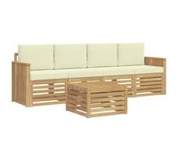 vidaXL Ensemble de canapés d'extérieur 5 pcs Blanc et crème Polyester, Canapé de Jardin, mobilier sectionnel Robuste, Ensemble Moderne pour terrasse, détente au Grand air