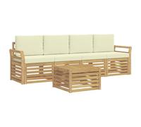 vidaXL Ensemble de canapés d'extérieur 5 pcs Blanc et crème Polyester, Canapé de Jardin, mobilier sectionnel Robuste, Ensemble Moderne pour terrasse, détente au Grand air