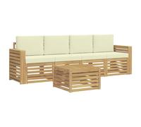 vidaXL Ensemble de canapés d'extérieur 5 pcs Blanc et crème Polyester, Canapé de Jardin, mobilier sectionnel Robuste, Ensemble Moderne pour terrasse, détente au Grand air
