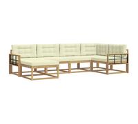 vidaXL Ensemble de canapés d'extérieur 5 pcs Blanc et crème Polyester, Canapé de Patio, sectionnel Moderne, sièges durables, Meubles résistants aux intempéries pour détente en extérieur