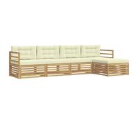 vidaXL Ensemble de canapés d'extérieur 5 pcs Blanc et crème Polyester, Canapé d'extérieur Moderne, mobilier de Jardin, Salon de terrasse, Ensemble Confort pour se détendre
