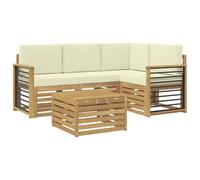 vidaXL Ensemble de canapés d'extérieur 5 pcs Blanc et crème Polyester, Salon de Jardin Moderne, Ensemble Style, sièges extérieurs, Meubles contemporains, Lounge Acacia