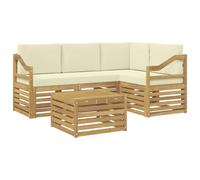 vidaXL Ensemble de canapés d'extérieur 5 pcs Blanc et crème Polyester, Salon de Jardin Moderne, Ensemble Style, sièges extérieurs, Meubles contemporains, Lounge Acacia