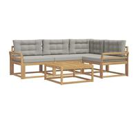 vidaXL Ensemble de canapés d'extérieur 5 pcs Blanc et Gris Clair, Canapé en Bois d'acacia, mobilier extérieur Moderne, Ensemble sectionnel stylé, Lounge résistant aux intempéries