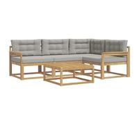 vidaXL Ensemble de canapés d'extérieur 5 pcs Blanc et Gris Clair, Canapé en Bois d'acacia, mobilier extérieur Moderne, Ensemble sectionnel stylé, Lounge résistant aux intempéries