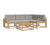 vidaXL Ensemble de canapés d'extérieur 5 pcs Blanc et Gris Clair, Canapé en Bois d'acacia, mobilier extérieur Moderne, Ensemble sectionnel stylé, Lounge résistant aux intempéries