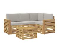 vidaXL Ensemble de canapés d'extérieur 5 pcs Blanc et Gris Clair, Salon de Jardin Moderne, Ensemble Style, sièges extérieurs, Meubles contemporains, Lounge Acacia