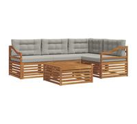 vidaXL Ensemble de canapés d'extérieur 5 pcs Gris Naturel et Clair, Canapé d'extérieur, Salon de Jardin, modulable, mobilier Durable, sièges Modernes et Confortables