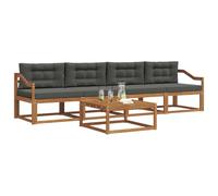 vidaXL Ensemble de canapés d'extérieur 5 pcs Naturel et Anthracite, Salons de jardin, Ensemble de canapés sectionnels modernes pour extérieur, Meubles de patio durables pour le confort du jardin et le