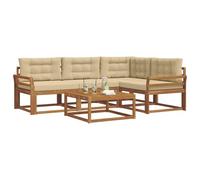 vidaXL Ensemble de canapés d'extérieur 5 pcs Naturel et Beige, Canapés d'extérieur stylés en Bois d'acacia, Confortables et modulables pour Le Jardin.