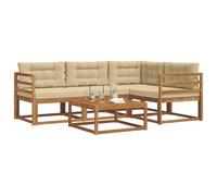 vidaXL Ensemble de canapés d'extérieur 5 pcs Naturel et Beige, Canapé en Bois d'acacia, mobilier extérieur Moderne, Ensemble sectionnel stylé, Lounge résistant aux intempéries
