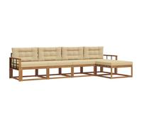 vidaXL Ensemble de canapés d'extérieur 5 pcs Naturel et Beige, Ensemble de Meubles d'Extérieur, Canapé de Patio Moderne, Salon de Jardin Résistant aux Intempéries, Sectionnel à Lattes, Sièges Modulabl