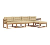 vidaXL Ensemble de canapés d'extérieur 5 pcs Naturel et Beige, Ensemble de Meubles d'Extérieur, Canapé de Patio Moderne, Salon de Jardin Résistant aux Intempéries, Sectionnel à Lattes, Sièges Modulabl