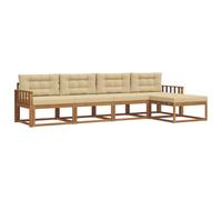 vidaXL Ensemble de canapés d'extérieur 5 pcs Naturel et Beige, Ensemble de Meubles d'Extérieur, Canapé de Patio Moderne, Salon de Jardin Résistant aux Intempéries, Sectionnel à Lattes, Sièges Modulabl