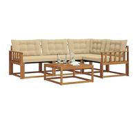 vidaXL Ensemble de canapés d'extérieur 5 pcs Naturel et Beige, Jardin, Ensemble Canapé Exterieur Moderne, Sièges Chic, Mobilier Durable en Acacia, Relaxation en Terrasse
