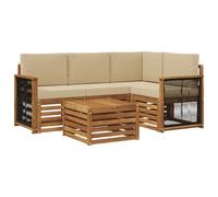 vidaXL Ensemble de canapés d'extérieur 5 pcs Naturel et Beige, Salon de Jardin Moderne, Ensemble Style, sièges extérieurs, Meubles contemporains, Lounge Acacia