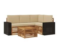 vidaXL Ensemble de canapés d'extérieur 5 pcs Naturel et Beige, Salon de Jardin Moderne, Ensemble Style, sièges extérieurs, Meubles contemporains, Lounge Acacia