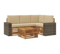 vidaXL Ensemble de canapés d'extérieur 5 pcs Naturel et Beige, Salon de Jardin Moderne, Ensemble Style, sièges extérieurs, Meubles contemporains, Lounge Acacia