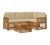 vidaXL Ensemble de canapés d'extérieur 5 pcs Naturel et Beige, Salon de Jardin Moderne, Ensemble Style, sièges extérieurs, Meubles contemporains, Lounge Acacia