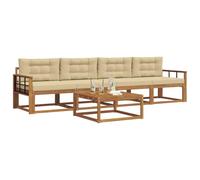 vidaXL Ensemble de canapés d'extérieur 5 pcs Naturel et Beige, Salons de jardin, Ensemble de canapés sectionnels modernes pour extérieur, Meubles de patio durables pour le confort du jardin et les siè