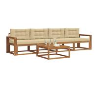 vidaXL Ensemble de canapés d'extérieur 5 pcs Naturel et Beige, Salons de jardin, Ensemble de canapés sectionnels modernes pour extérieur, Meubles de patio durables pour le confort du jardin et les siè