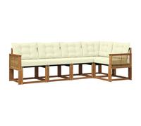 vidaXL Ensemble de canapés d'extérieur 5 pcs Naturel et Crème, Canapé de Jardin Chic, mobilier Moderne, Ensemble résistant aux intempéries, Fauteuil en Acajou, assises contemporaines
