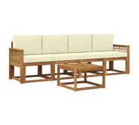 vidaXL Ensemble de canapés d'extérieur 5 pcs Naturel et Crème, Canapé de Jardin, mobilier extérieur Moderne, Ensemble Lounge pour Un Confort Maximal sur Le Patio