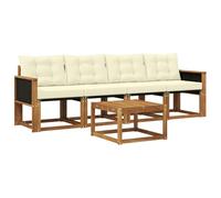 vidaXL Ensemble de canapés d'extérieur 5 pcs Naturel et Crème, Canapé de Jardin, Salon Moderne, mobilier de terrasse résistant, Ensemble Confortable, Parfait pour l'extérieur