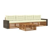 vidaXL Ensemble de canapés d'extérieur 5 pcs Naturel et Crème, Mobilier de Jardin, canapés Modernes, Coin détente pour terrasse, Confort et Style au Patio
