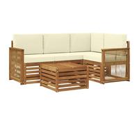 vidaXL Ensemble de canapés d'extérieur 5 pcs Naturel et Crème, Salon de Jardin Moderne, Ensemble Style, sièges extérieurs, Meubles contemporains, Lounge Acacia