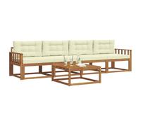 vidaXL Ensemble de canapés d'extérieur 5 pcs Naturel et Crème, Salons de jardin, Ensemble de canapés sectionnels modernes pour extérieur, Meubles de patio durables pour le confort du jardin et les siè